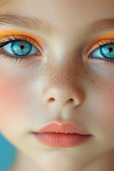 Naklejka premium A young child's face with bright blue eyes, ideal for illustrating childhood innocence and curiosity