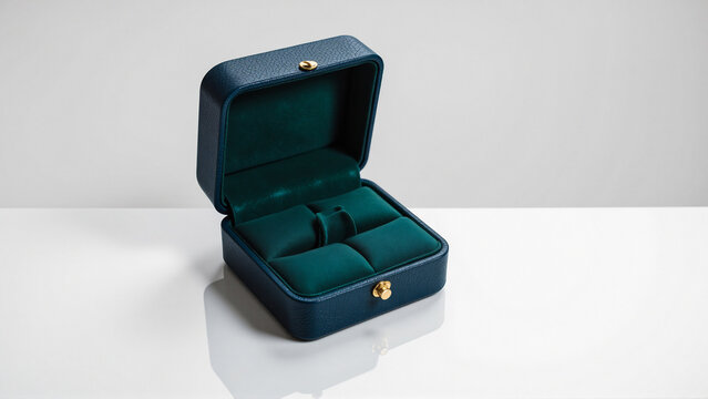 Elegant open jewelry box with soft velvet interior on white background