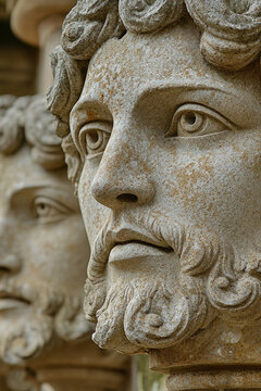 A close-up shot of a statue depicting a man's face, perfect for illustrating ideas related to humanism or philosophy