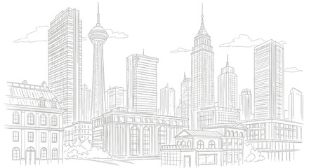 Fototapeta premium City Skyline with Modern Skyscrapers.