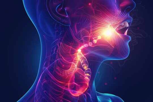 Medical illustration of GERD (Gastroesophageal Reflux Disease), a common chronic digestive disorder where stomach acid frequently flows back into the esophagus, causing irritation, heartburn,