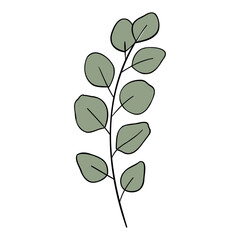 Fototapeta premium Minimal Green Leaves Branch Botanical Line Vector Illustration 