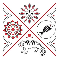 Obraz premium Pohela Boishakh Elements Vector Set with Traditional Bengali Symbols, Patterns, and Festive Decorations