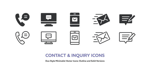 オンラインでのメッセージやメール関連のアイコンセット。通話,チャット,PC等のベクターアイコン © september55