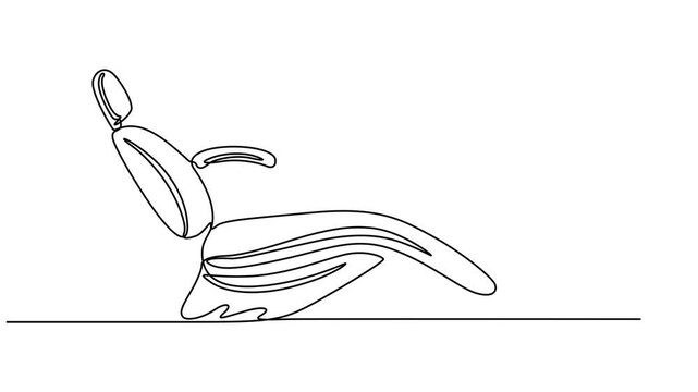 dental chair animation continuous line drawing, Doodle dental office equipment.A continuous line art drawing of an adjustable medical examination chair or. High quality 4k motion graphics. concept pro