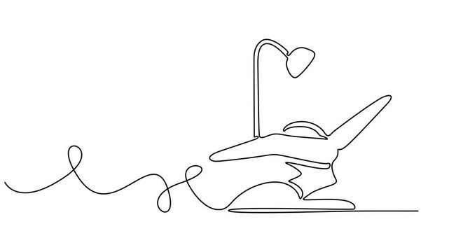 dental chair animation continuous line drawing, Doodle dental office equipment.A continuous line art drawing of an adjustable medical examination chair or. High quality 4k motion graphics. concept pro