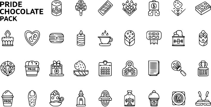 Pride Chocolate Pack - Line Art Vector Icons Collection. Delicious Sweet Desserts, Drinks  Celebration Symbols for LGBTQ Events.