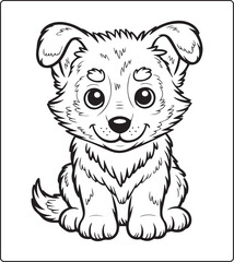 Fototapeta premium Cute baby wolf sitting alone coloring page for kids, black vector outline illustration for children activity book design