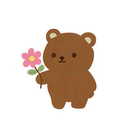Fototapeta premium Cute Bear with Flower Kawaii Minimal Illustration