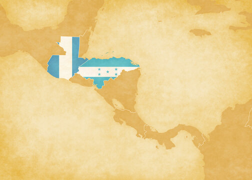 Ocher map of Central America - Guatemala and Honduras