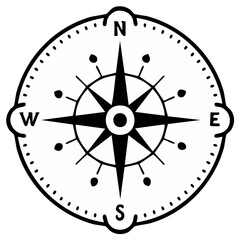 Obraz premium Black and white compass rose vector illustration for travel and adventure