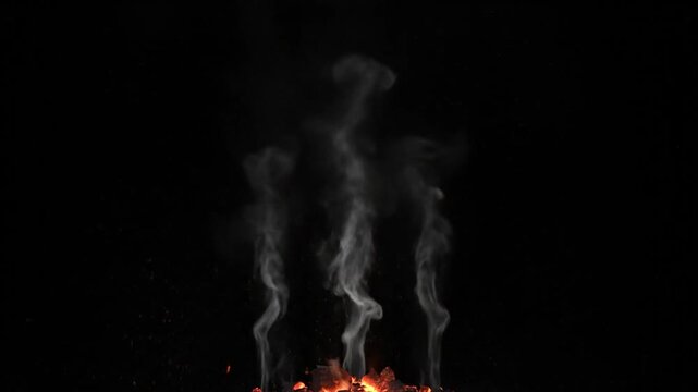 Three wavy smoke trails rising from small orange flames against a solid black background with a white border at the bottom.