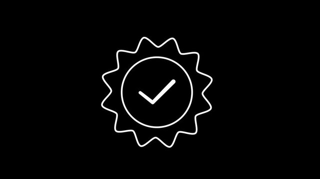 Outline Badge Check Mark Animation on black background. Verified or Approval Certification Icon. Line Style Design