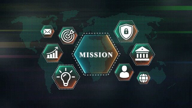 Mission Statement Hexagon Icons World Map Business Strategy