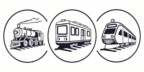 Railway transportation icons set, train locomotive and metro, railroad vehicle symbols © Alone