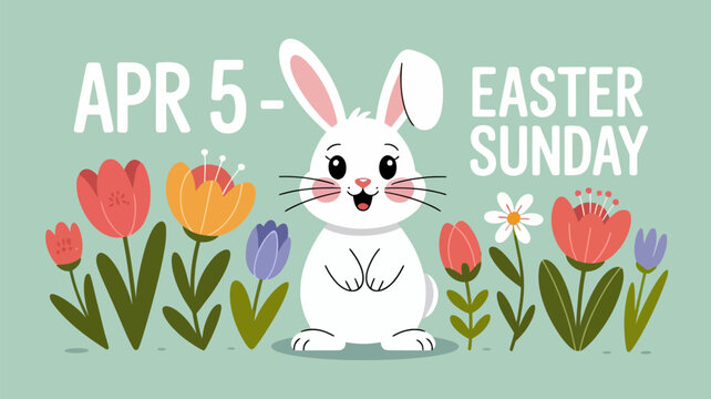 Cute rabbits and colorful spring flowers in a repeating pattern design