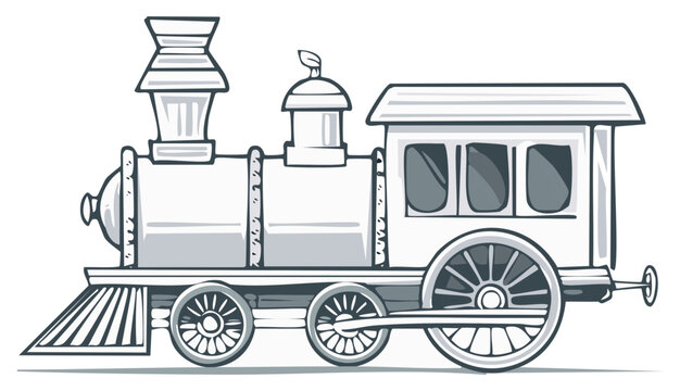 Stylized black and white illustration of an antique locomotive or train engine