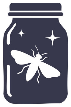 Captivating glow bug insect inside a dark glass jar with shimmering light illustration