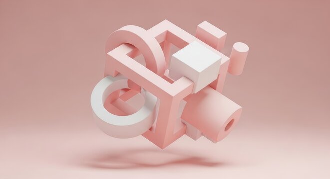 Pink and white 3 D geometric shapes floating in air background wallpaper poster banner download 2026 2027
