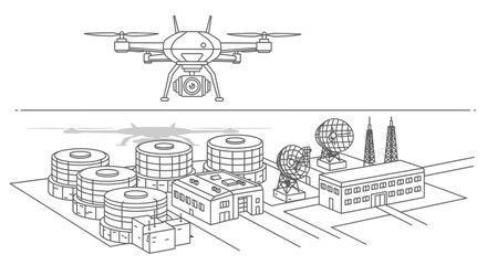 Fototapeta premium Drone flying over industrial complex.