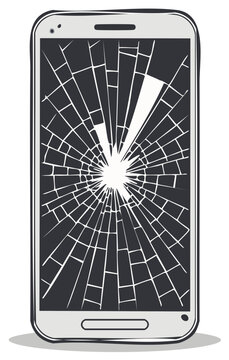 Hand Drawn Smartphone with Broken Cracked Screen Display Damage Accident Illustration