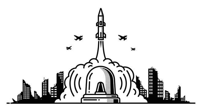 Rocket Ship Launching into Sky.