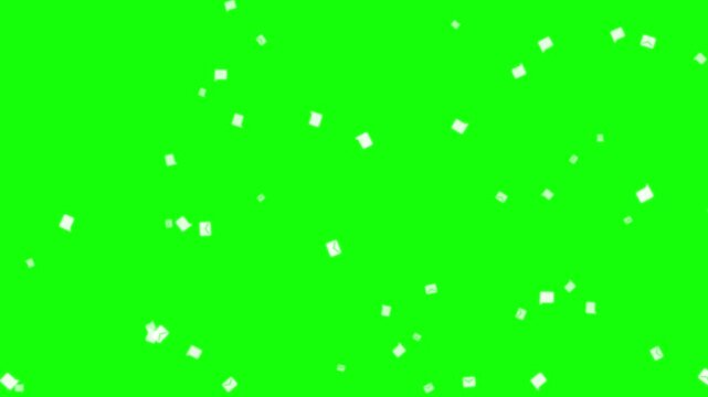 White Paper Envelopes Falling Down on Green Screen Background