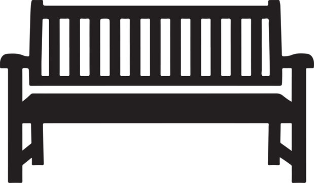 Black wooden bench, park bench icon, outdoor furniture, vector silhouette