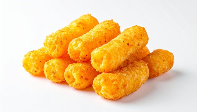 crispy extruded orange cheese corn puff snacks isolated white