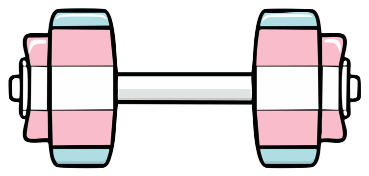 Illustration of Dumbbell with Stripes in Light Pink, White and Blue for Physical Fitness, Weight Lifting, Exercise, Workout