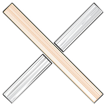Two sets of parallel lines crossing to form an X, vector style illustration