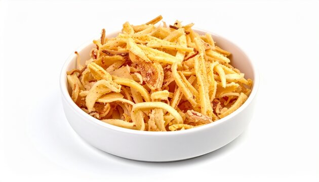 crispy fried thin potato string snacks in bowl