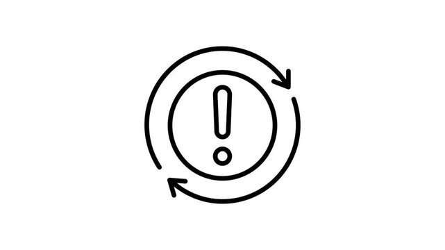 Constant warning icon animation video. Exclamation mark with rotation arrow for alert, attention, caution, alert, hazard, danger, notice, security, safety, risk, problem, issue, emergency