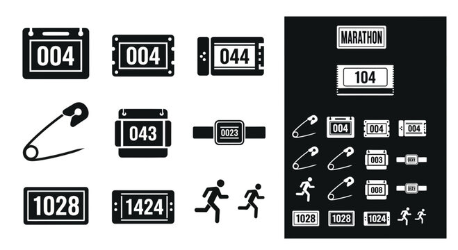 Marathon Race Bib and Running Accessories Icon Set