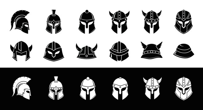 Set of Ancient Warrior Helmets Icons
