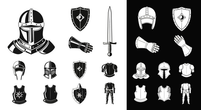 Set of Medieval Knight Armor and Weaponry Icons