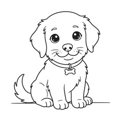 Obraz premium Cute puppy coloring page for kids, black and white outline vector illustration.