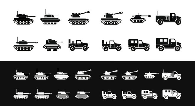 Military Vehicle and Tank Icon Set