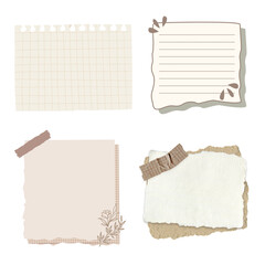 Fototapeta premium An assortment of decorative torn paper notes, memo pads, and sticky elements with a charming, rustic aesthetic for design