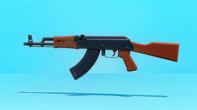 AK 47 Low Poly Assault Rifle 3D Model on Blue Background