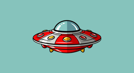 Naklejka premium a colorful cartoon ufo flying saucer illustration with a clear dome perfect for sci-fi and childrens content