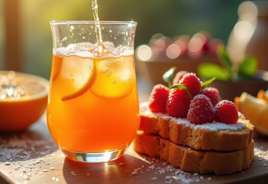 Crisp Orange Juice Radiating Brightness Duo Berry Toast Morning Breakfast Spread