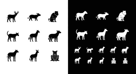 Naklejka premium Set of Minimalist Animal Silhouettes in Black and White