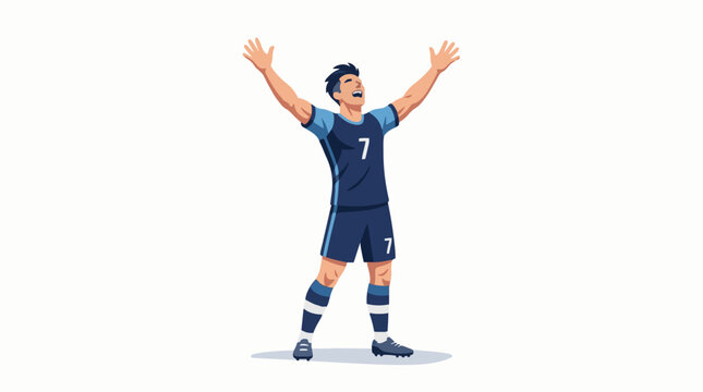 Joyful soccer player celebrating a triumphant victory; isolated vector illustration of elation