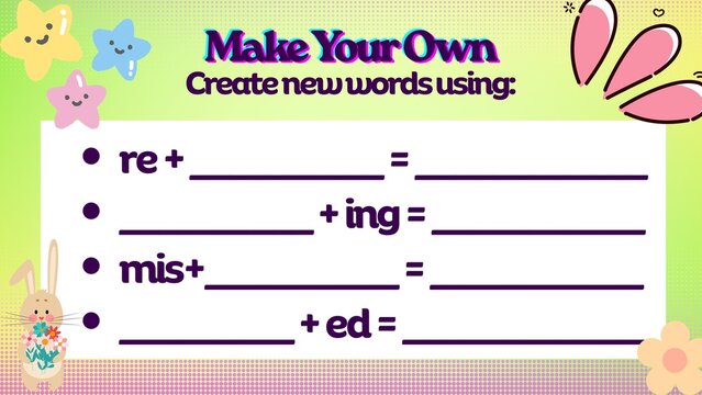 Interactive Language Game for Children Discover Word Formation with Prefixes and Suffixes in a Fun Educational Vocabulary Building Exercise