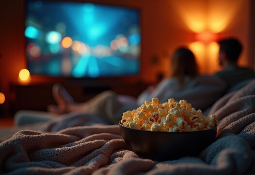 Captivating Movie Night Experience Cozy Blankets Whimsical Atmosphere Comforting Snacks Cinema Vibes