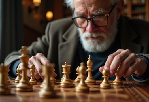 Elder Scholar Teaching Chess Tactics Strategic Board Game Generational Connection