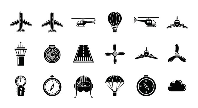 Aviation and Flight Icon Set for Travel and Transportation Design
