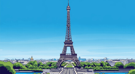 Obraz premium Eiffel Tower Paris France illustration landmark cityscape