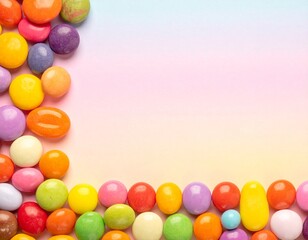 Fototapeta premium Bunte Bonbons am oberen Rand auf Farbverlauf